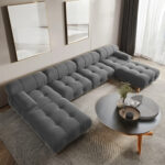 Modern Modular Sofa Set Light Luxury Fabric Buckle Design Living Room Convertible Features Sponge Wood Foam Hotels