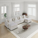 Modern U-Shaped Sectional Sofa Convertible Chaise Ottomans Comfortable Compressed Living Room Couch for Villa